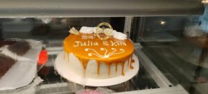 Custom birthday cake from a Kigali bakery, designed with pastel frosting and edible art.