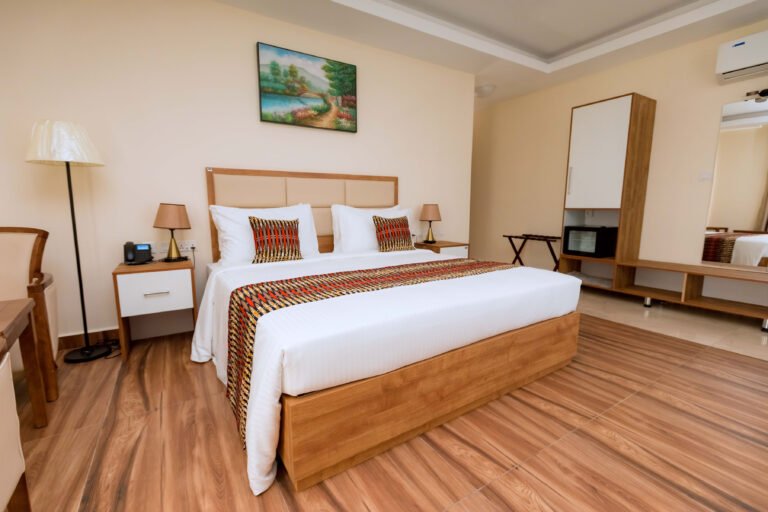 Premium bedding and decor in our luxury hotel in Kigali.