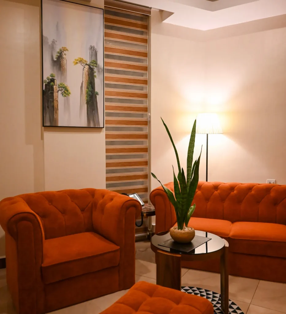 Junior Suite living room at The Hut Hotel, Kigali