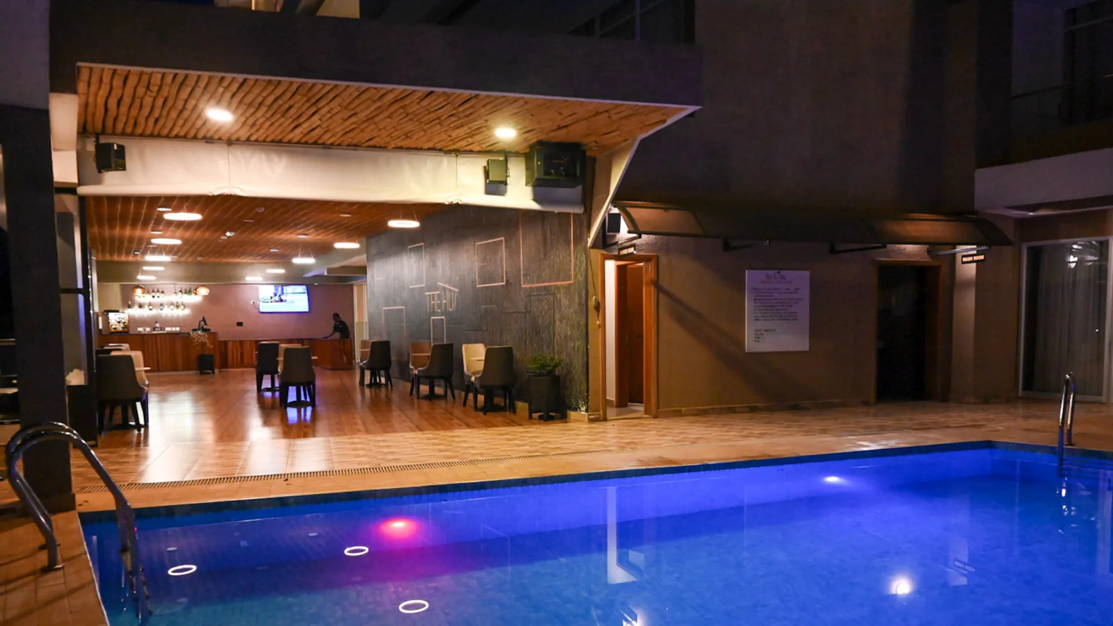 Poolside lounge at The Hut Hotel, Kigali